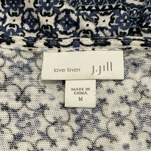 J Jill Love Linen Tunic Top Blue White Floral 3/4 Sleeve 100% Linen Sz M - Picture 6 of 8